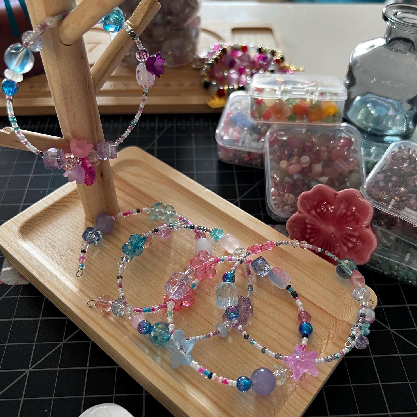 Natural Stone & Glass Bead Stacking Bracelet Set | Gemstone & Seed Bead Stackable Jewelry | Bohemian Bracelet Stack